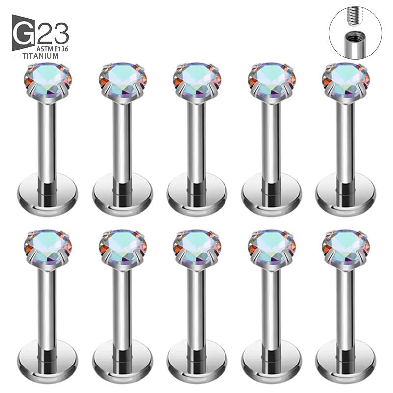 10 Stück ASTM F136 Titan 2/2,5/3/4mm CZ Labret Stud 16G Tragus Helix Knorpel Conch Flatback Ohrläppchen Piercing Körperschmuck