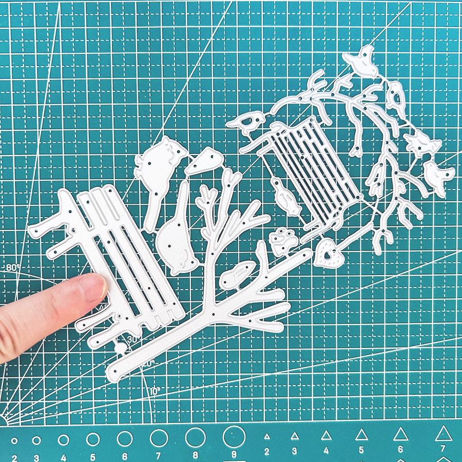 2pcs/set Bird Tree Die Cuts for Card Making, Park Chair Metal Cutting Dies, Metal Die Cutting Mold, Scrapbooking Dies, DIY Etched Embossing Stencil