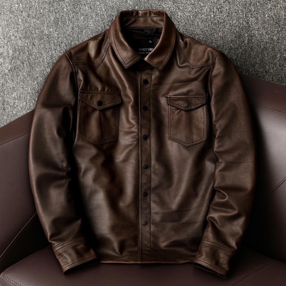 

Итальянская куртка-рубашка из натуральной кожи ягненка, приталенная, мужское пальто с подкладкой S