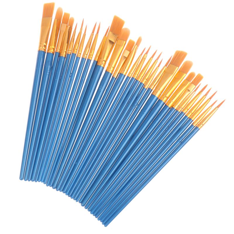 

30Pcs Painting Brushes Set Art Round Flat Hair Nylon Hair Paint Brush Pen For Oil Acrylic Watercolor School Art Supplies синий