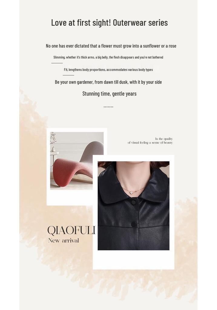 2026 Stylish Plus Size Leather Jacket for Middle-Aged & Elderly Women - Spring/Fall Casual Wear