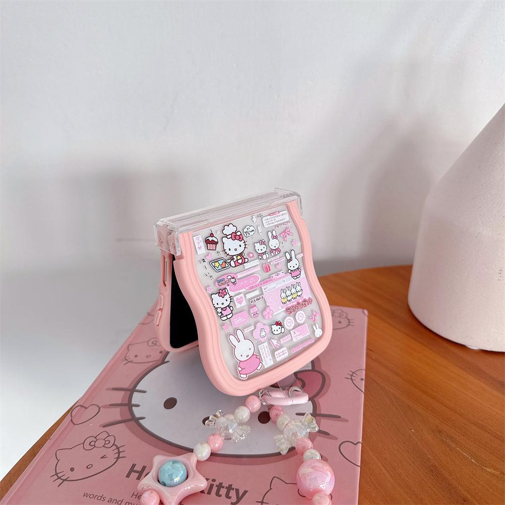 Hello Kitty Soft PC Phone Case with Lanyard for Samsung Galaxy Z Flip Series (7/6/5/4/3)