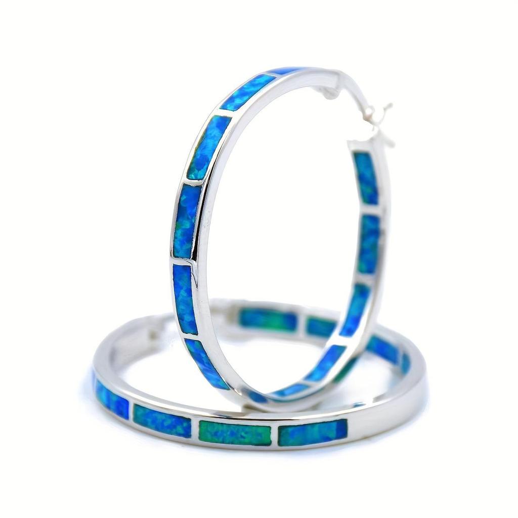 Chenrui Heißverkaufende Blaue Opal Runde Ohrringe – Europäische & Amerikanische Mode, Unisex, Neuer Stil