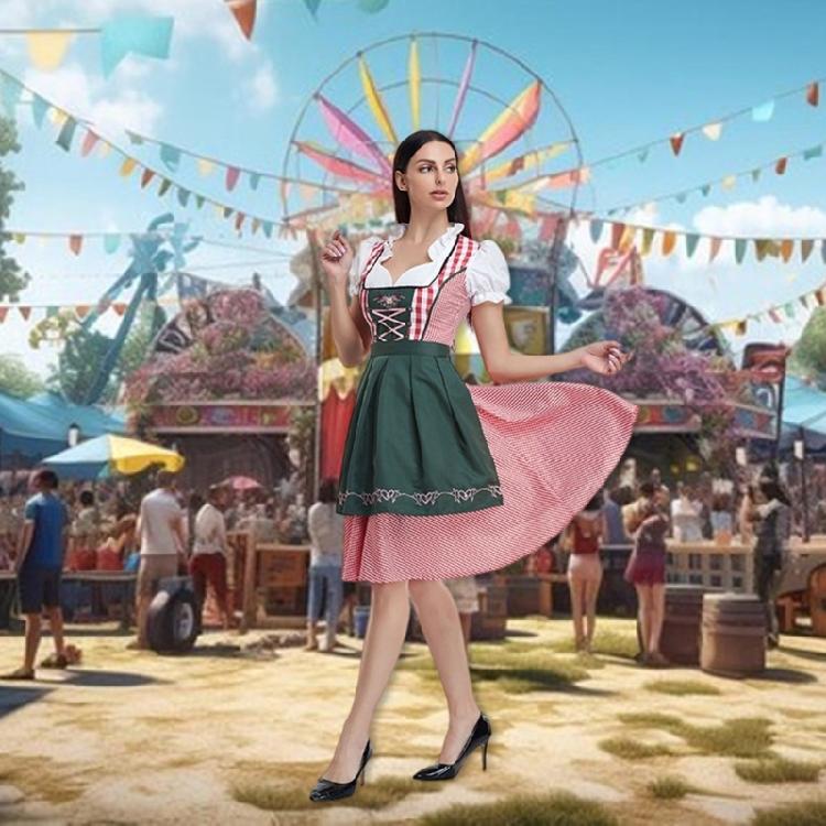 Adults Women's Oktoberfest Costume German Bavarian Beer Outfits Dirndl Dress Apron Bows Ribbon for Halloween Party