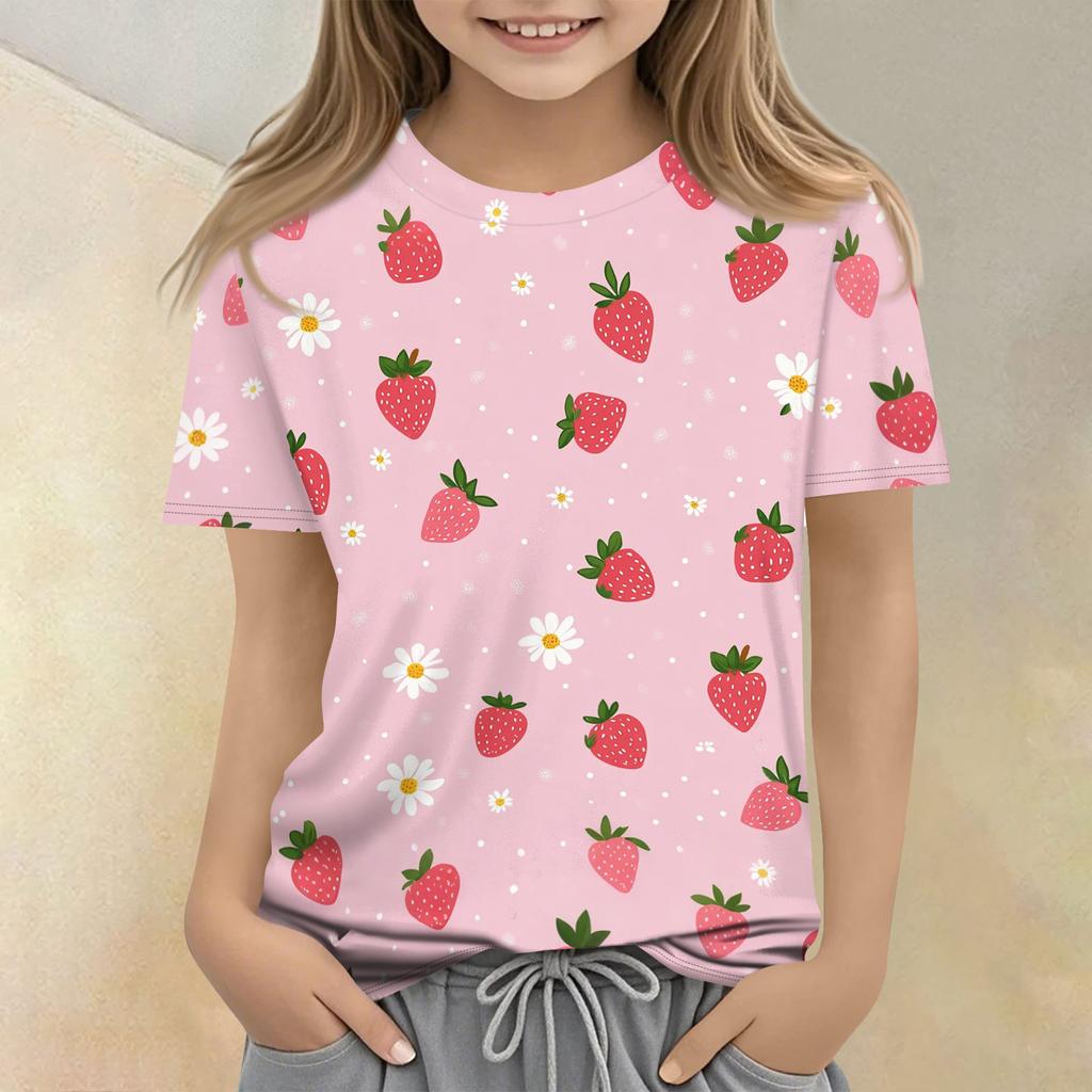 Kinder bedrucktes Rundhals Kurzarm Freizeit-T-Shirt