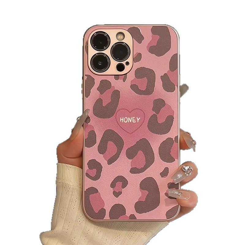Love leopard print is suitable for Apple 17 mobile phone case 16pro pink 15 lambskin Huawei Honor 600 Xiaomi 17 women