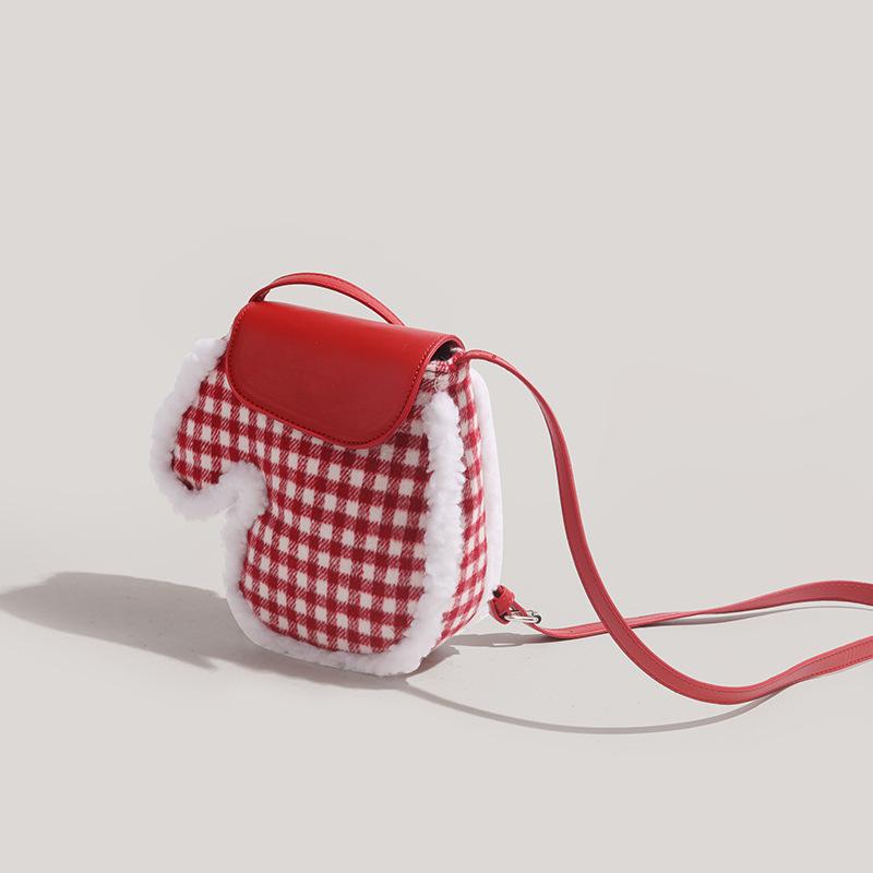 Autumn and Winter Bags Women's New Christmas Plaid Gloves Bag Niche Mobile Phone Bag Commuter Shoulder Messenger Bag