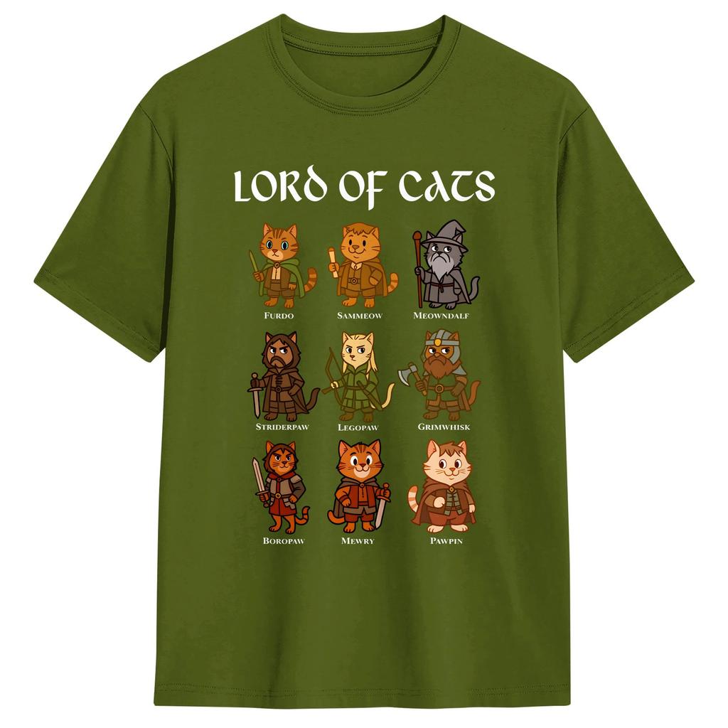 Lord of The Cats T Shirts Men Pure Cotton Funny TShirt Round Neck  Tees Short Sleeve Clothes Plus Size