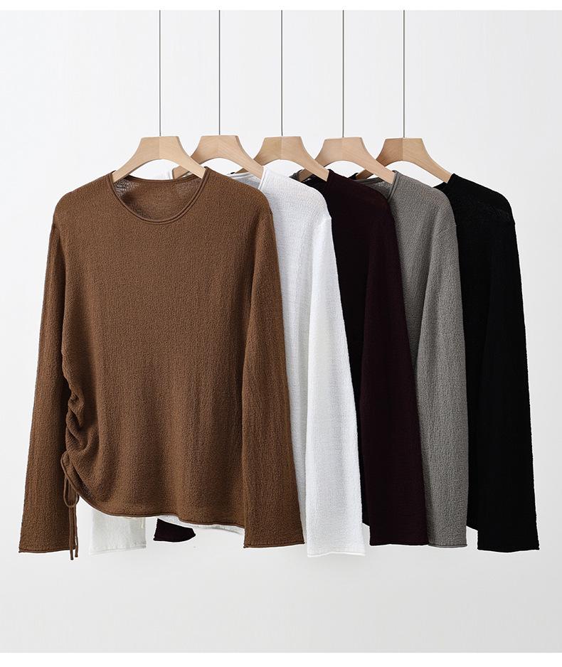 2026 Spring/Summer Women's Knit Sweater with Drawstring Detail - Versatile and Stylish Top