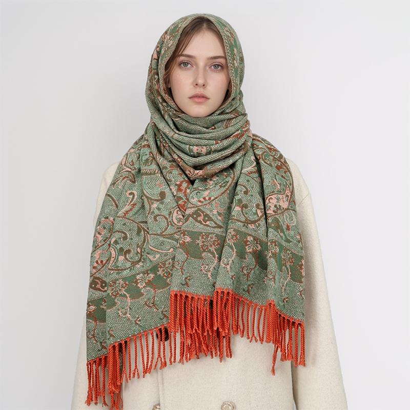 Fashion Ethnic Style Women Paisley Jacquard Scarf Thick Cashmere Classic Tassel Shawl Warm Neck Winter Wrap Pashmina Floral