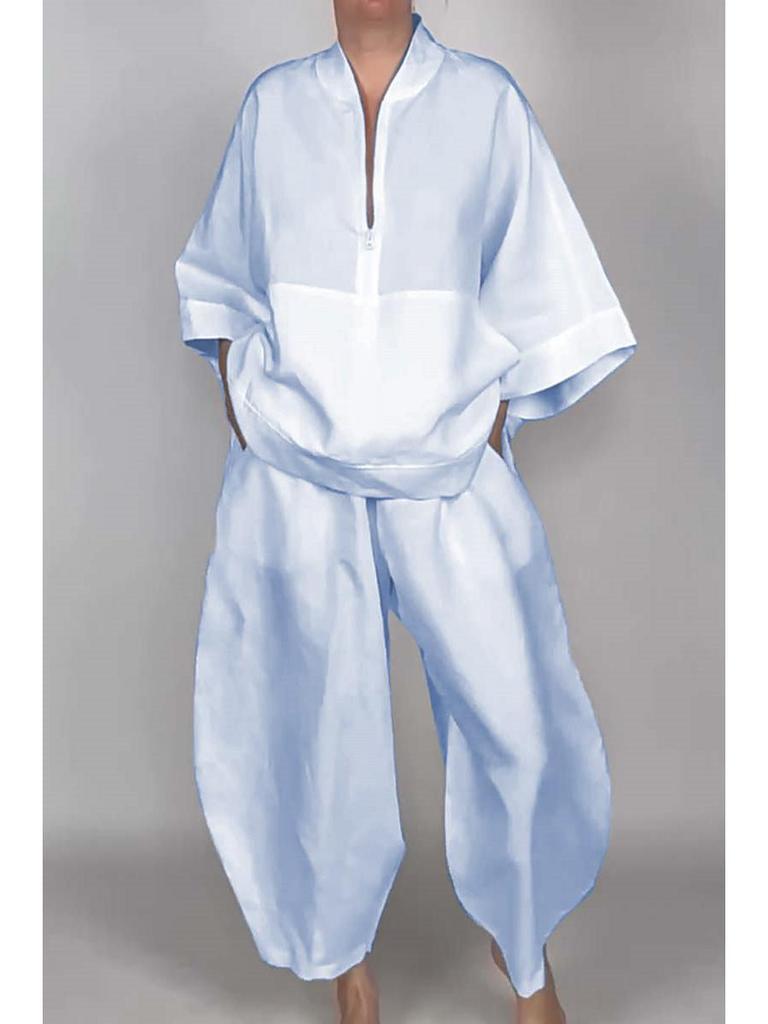 2024 Women's Autumn Loose Casual Half-Zip Top & Bloom Pants Set