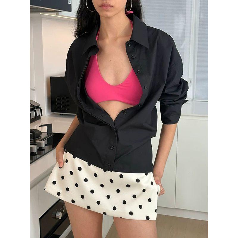 Miu Polka Dot Pure Desire Sexy Stylish Side Zipper Two-Way Mini Culottes Low Waist Slim Looking A- Line Skirt