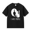 Cat Shadow I Hate People Middle Finger T-Shirt Humor Funny Kitty Meme Graphic T Shirt Casual Fashion O-Neck Short Sleeve T Shirt