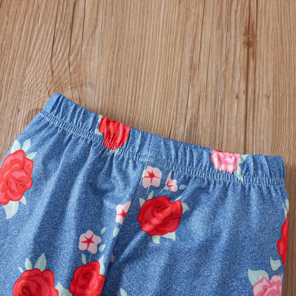 Kids Girls Fashion Clothing Set Spring Autumn Tie Dye Printed Cartoon Pegasus Pullover Flower Flared Pants Two Piece Outfit