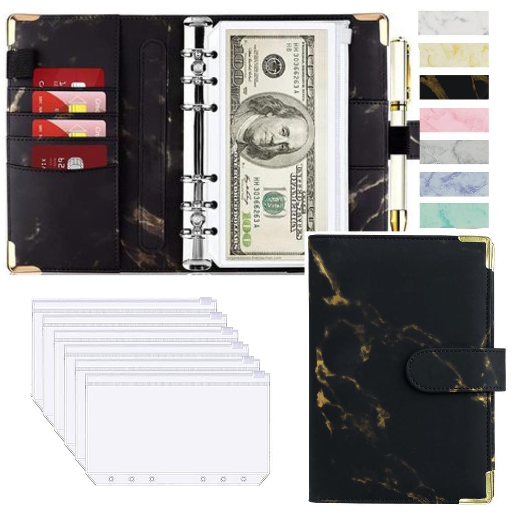 A6 Money Saving Organizer PU Leather Budget Binder Marble Notebook Budgets Planner  Envelope Office School Supplies