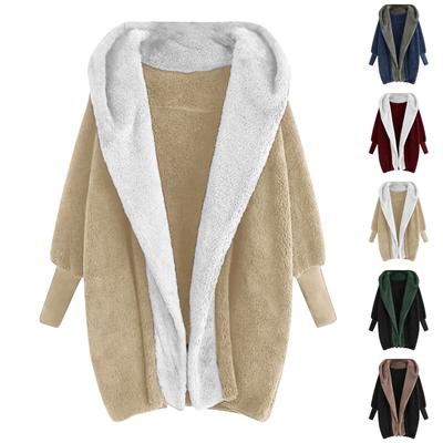 Women's Fashion Long Sleeve Color Matching Hooded Loose Plush Cardigan Coat