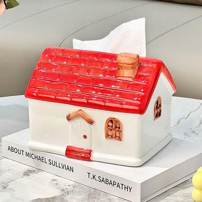 Kreative Cartoon Hausform Keramik Taschentuchbox Wohnzimmer Esstisch Ausziehbare Taschentuchbox Geschenk Küchenaufbewahrungsbehälter