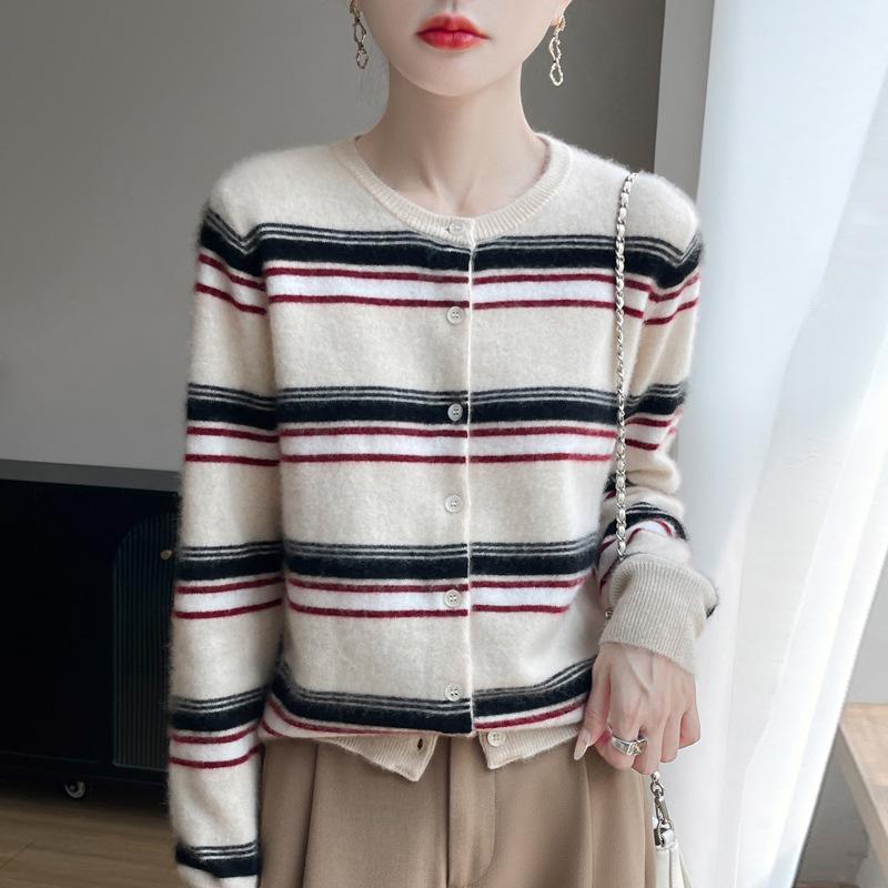 AUTUMN WINTER WOOL CARDIGAN: Women’s Loose Long Sleeve Round Neck Top