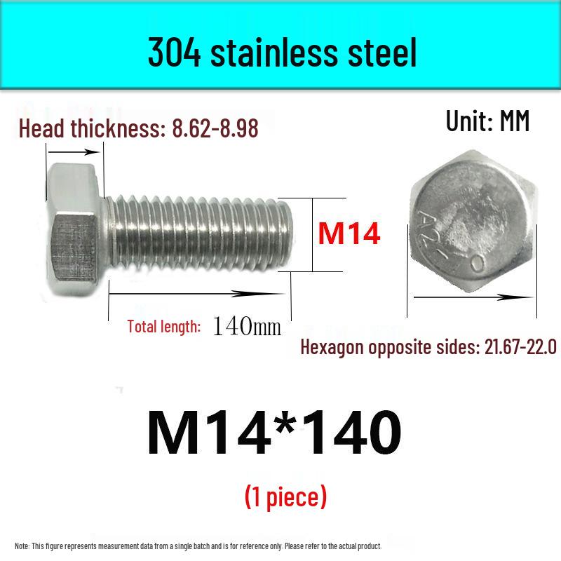 M14-30 304 Stainless Steel Fully Threaded Hex Head Screw Bolt