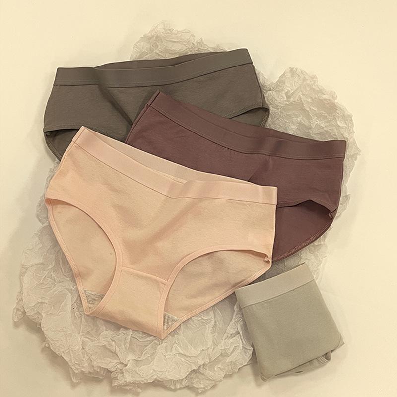 Underwear Women's Solid Color Pure Cotton Mid Waist Briefs Simple Seamless Breathable Girl Student Plus Size Slim Fit Hip Lifting Triangle Panties