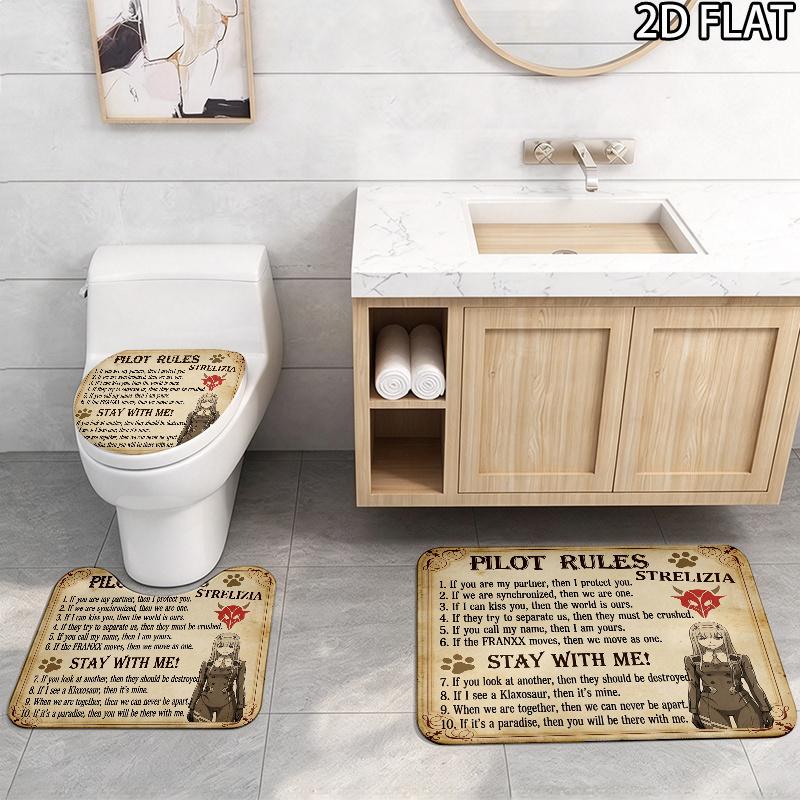 Franxx 3Pcs Flannel Toilet Mat Set Bathroom Rug Bath Carpet Non Slip Home Decor Toilet 3 Pcs Bathroom Textile Set