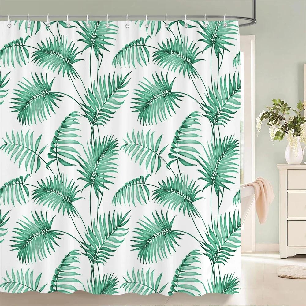 Palm Trees Leaves Shower Curtain Bathroom Waterproof Polyester Shower Curtain Printing Curtains for Bathroom Shower with Hook0