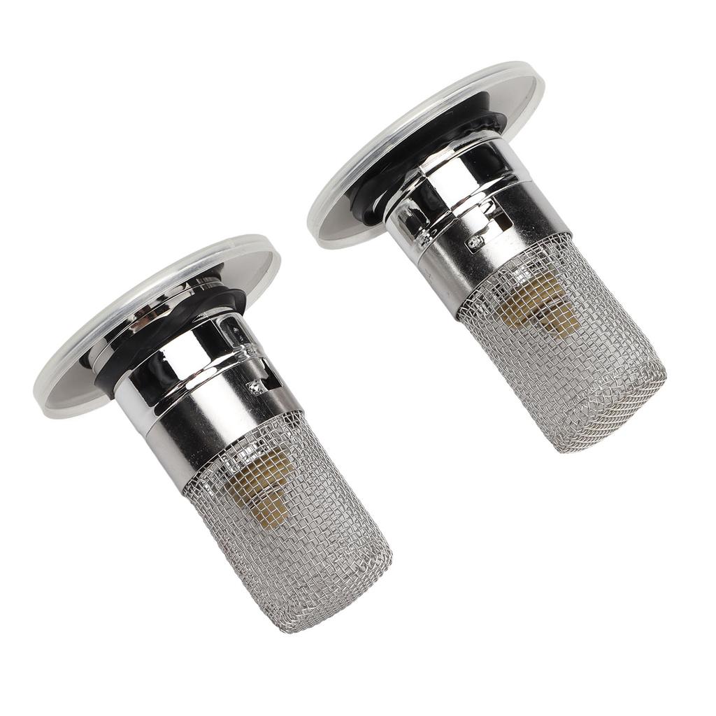2PCS Sink Drain Filter Stainless Steel Anti Smell Anti Clog Pop Up Drain Stopper Hair Catcher for Bathroom Kitchen Wash