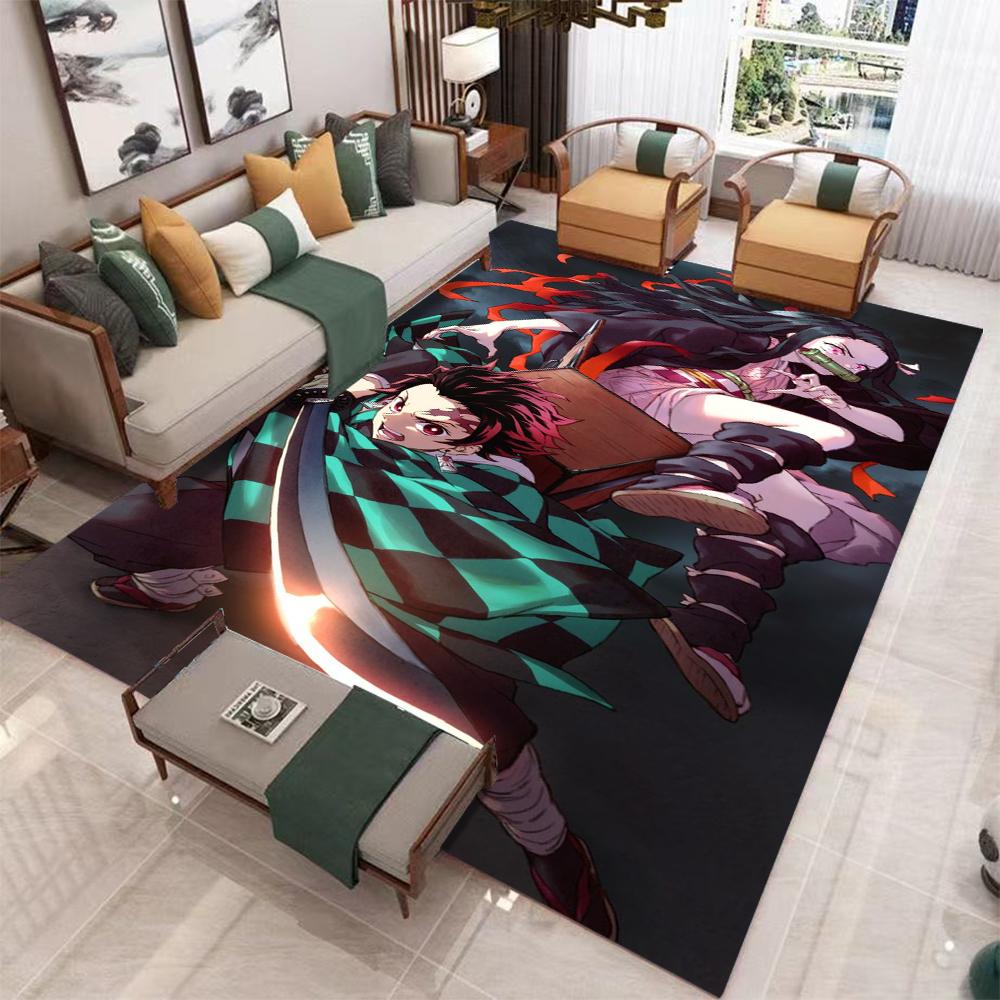 Demon Slayer Tanjiro Nezuko Theme Living Room Carpet Flame Effects Character Designs Large Area Rug for Anime Fans Home Decor