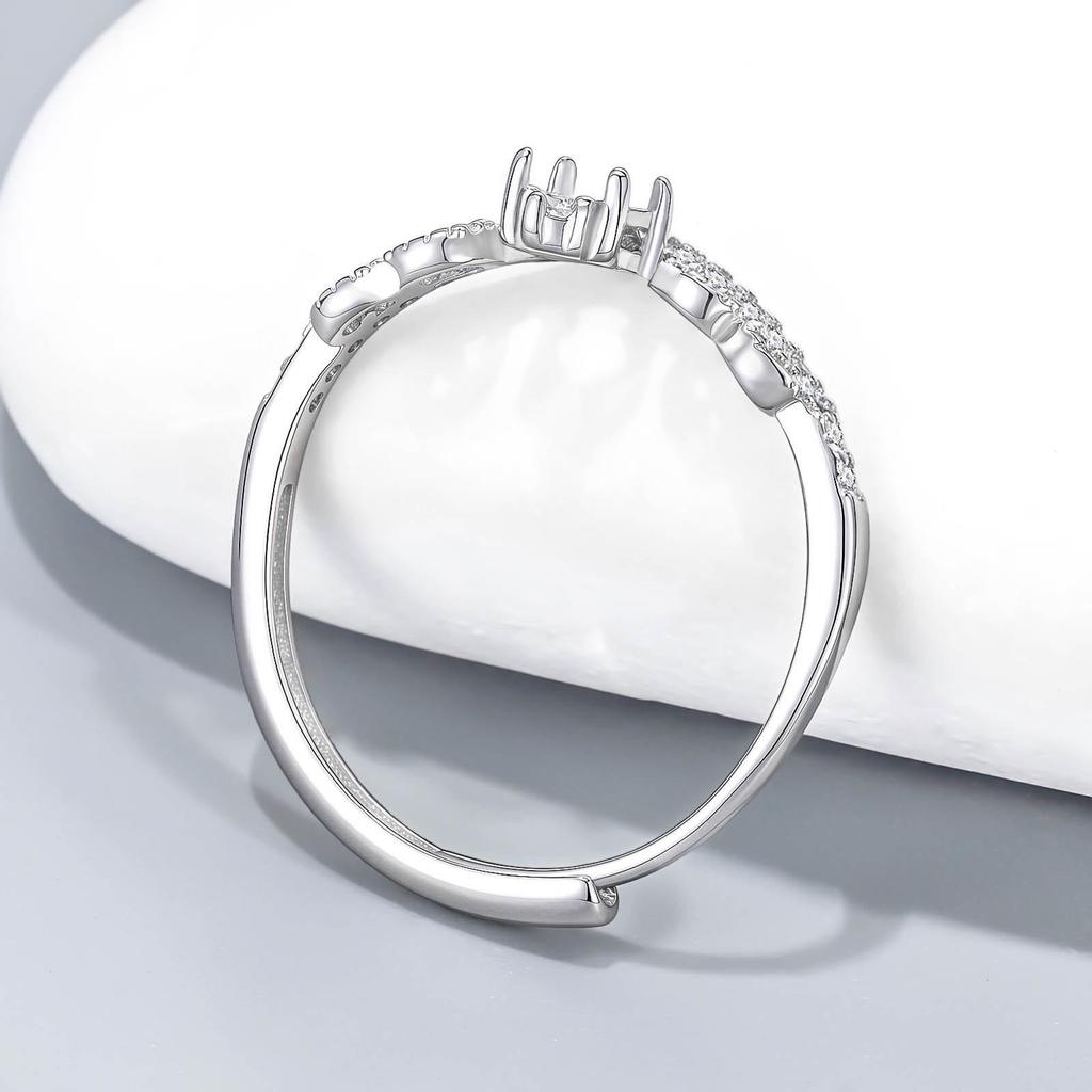 S925 Sterling Silver 4mm DIY Moissanite Princess Crown Ring