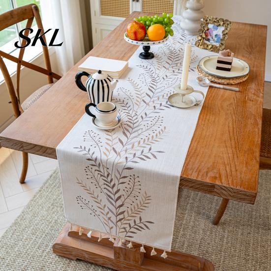 Corredor de Mesa Sofisticado, Corredor Bordado Floral, Elegante Cubierta de Comedor, Tela Decorativa Blanca Rústica Duradera con Borlas para