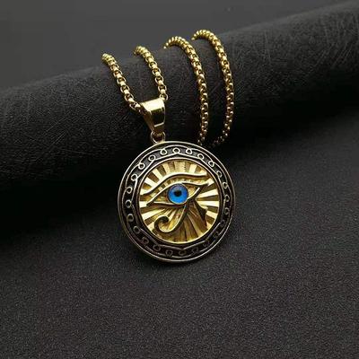 Collana con ciondolo rotondo placcato oro con occhio blu di New Eye of Egypt Jewelry