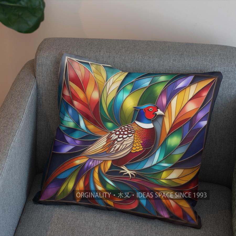 2D Colorful Stained Glass Peacock Pattern Pillow Cover Pattern Cushion Cover Suitable For Sofa Bedroom Car Pillow Cover