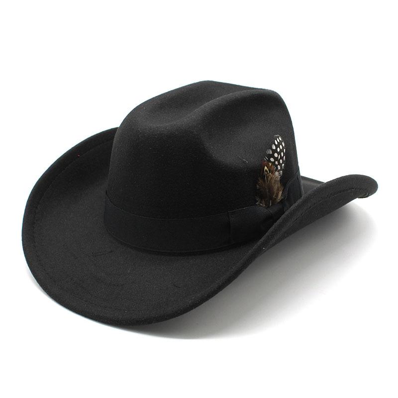Youth Top Hat Men And Ladies Big Brim Woolen Feather Feather Hat Hat