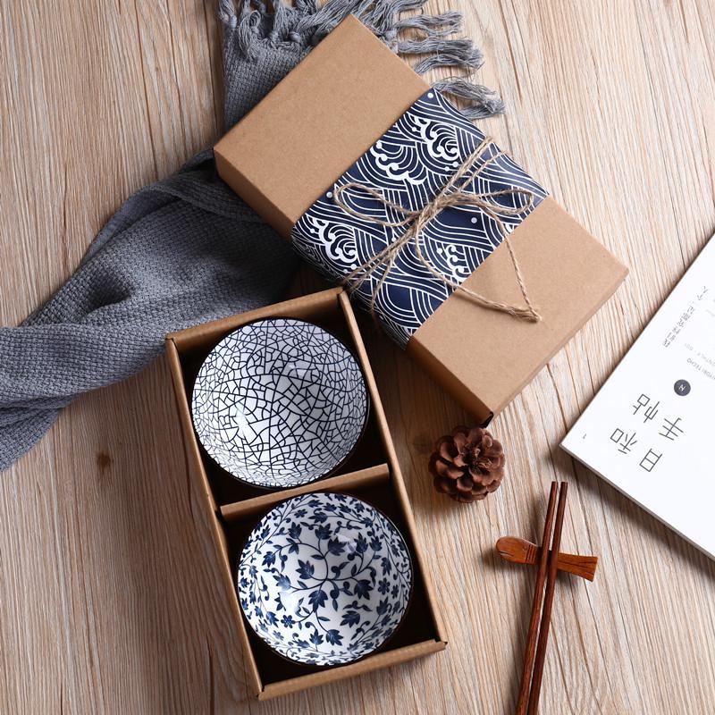 Juego de Vajilla de Porcelana Azul y Blanca Japonesa - Cuencos y Platos de Cerámica Caja de Regalo