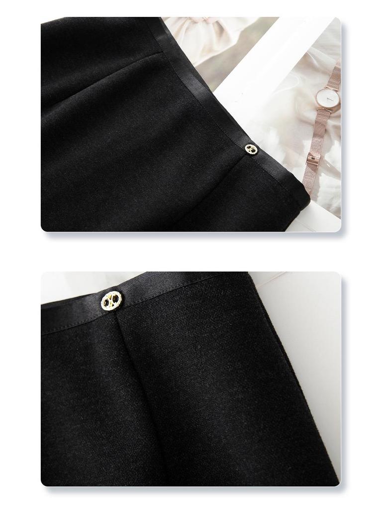 Women's Elegant High-Waisted Black and Gray Wool Blend Pencil Skirt - Autumn/Winter 2025 Collection