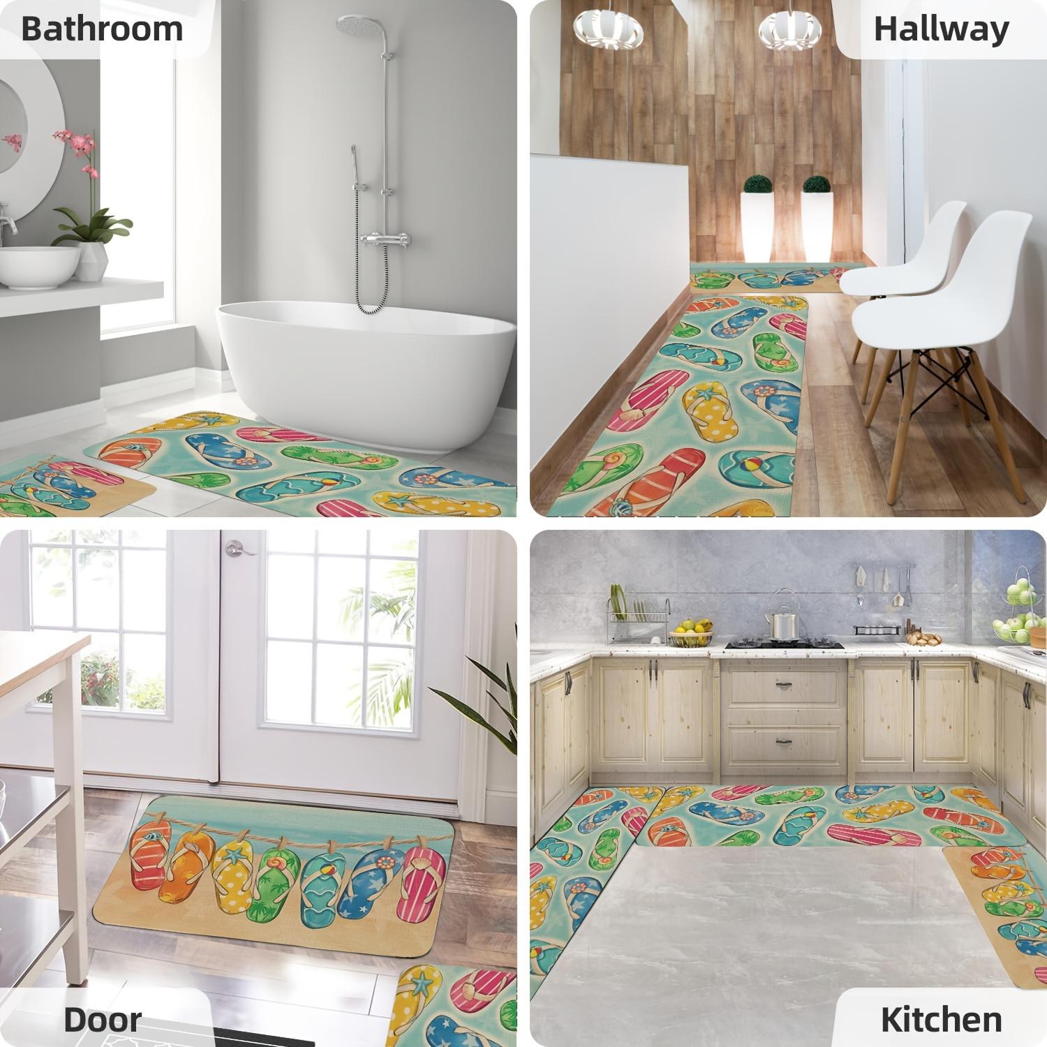 

1PC Colorful Flip-Flops Kitchen Rug Non-Slip Door Mat Pop design Bathroom Rug Bath Mat Carpet for Home Sink Laundry Decor 40cm x 60cm