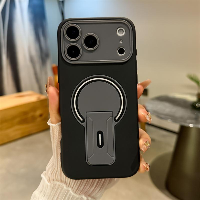 Luxury Fold Stand Holder Magnetic For Magsafe Matte Case for iPhone 17 16 15 14 13 12 11 Pro Max Plus Large Window Bumper Cover