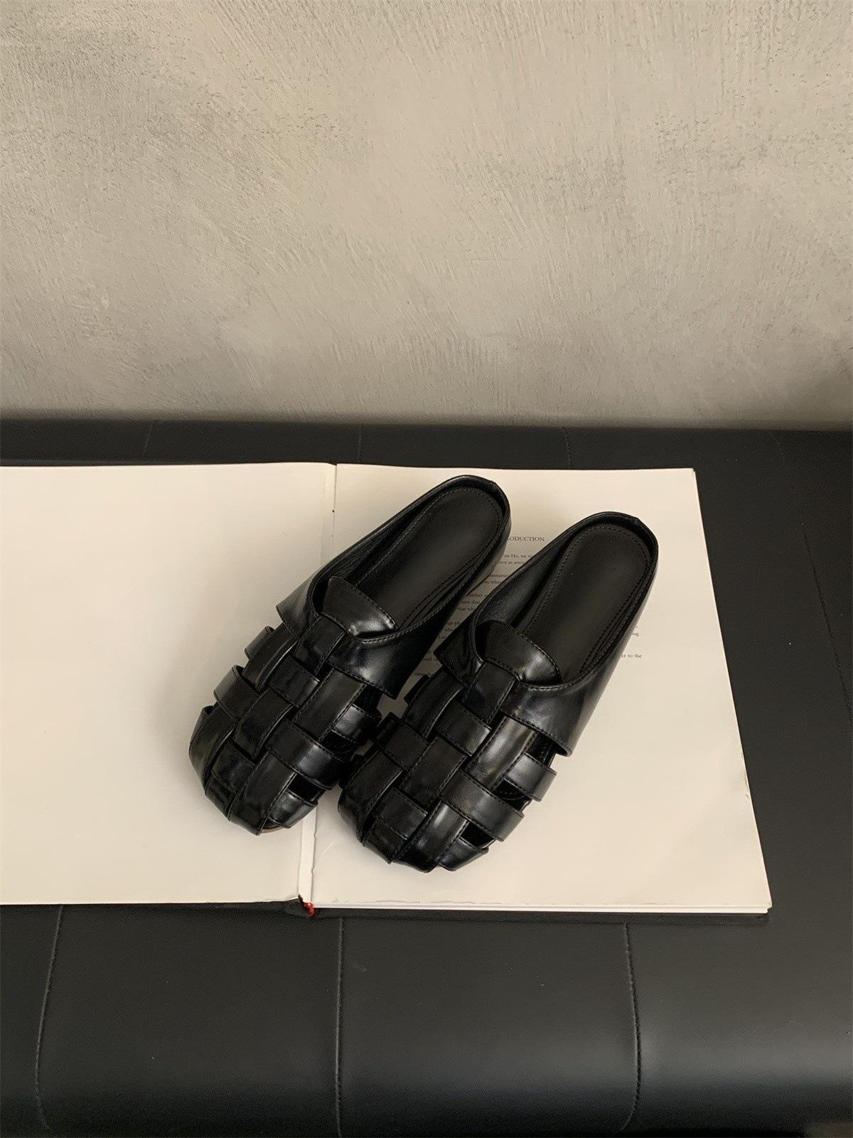 

Inner heightening bag head half slippers women s summer outer wear woven hollow Roman shoes fairy vacation slope heel thick-soled sandals 39