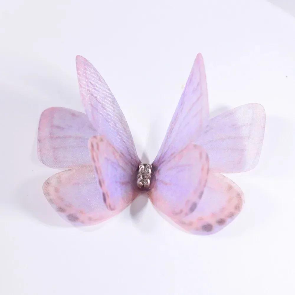 50 Stück 3D Organza Stoff Schmetterlings-Applikationen Doppellagige Chiffon Schmetterlings-Stickerei-Aufnäher Handgefertigte Haarnadel-Accessoires