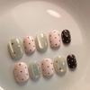 New Handmade Wearing False Nails Pink Polka Dot Star Cat-eye Designs Short Round Square Nail French Shiny Nail Tips Art Spring