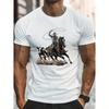 Herren Casual T-Shirt mit dynamischem Cowboy-Pferd Grafikdruck Atmungsaktiv 100% Baumwolle Rundhalsausschnitt Kurzarm T-Shirt Normale Passform