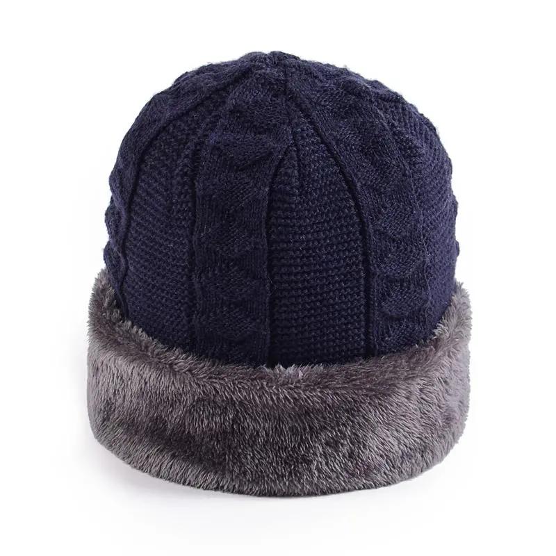

WTEMPO Men s Autumn Winter Solid Color Plush Outdoor Cycling Soft Hats Windproof Cold-proof Warm Knitted Hats 1pc темно-синий