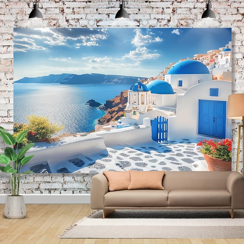 

1pc santorini greece coastal village tapestry white buildings blue domes aegean sea view 74x94cm(29x37in)