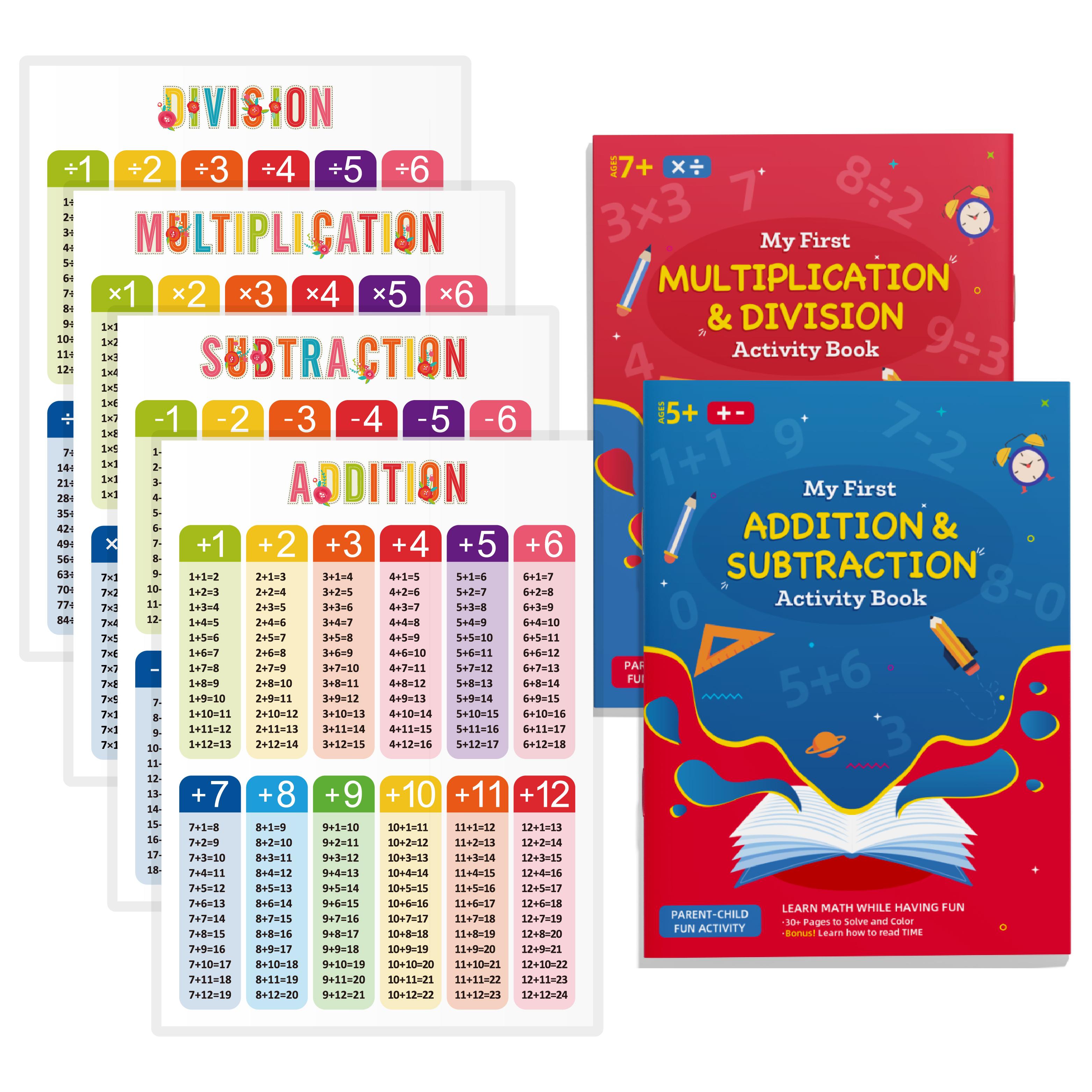 

Math practice set, including posters and workbooks for early childhood math education, suitable for home and school use