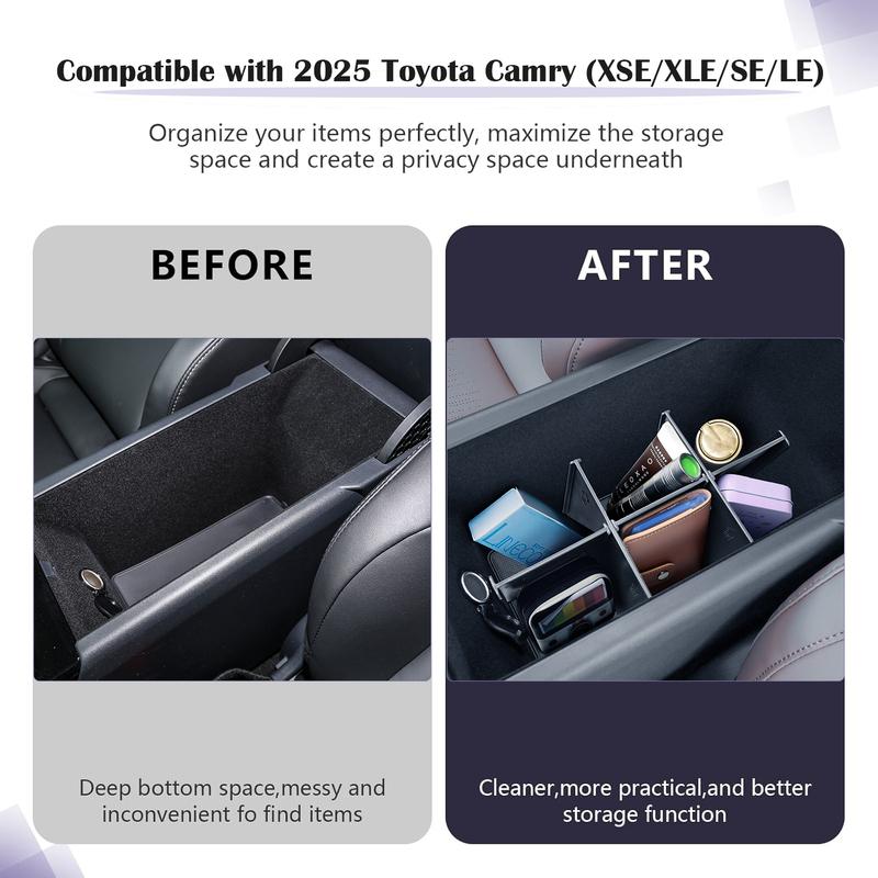 Center Console Dividers Organizer For 2025 Toyota Camry (XSE/XLE/SE/LE) Armrest Storage Car Interior Dividers Tray Accessories