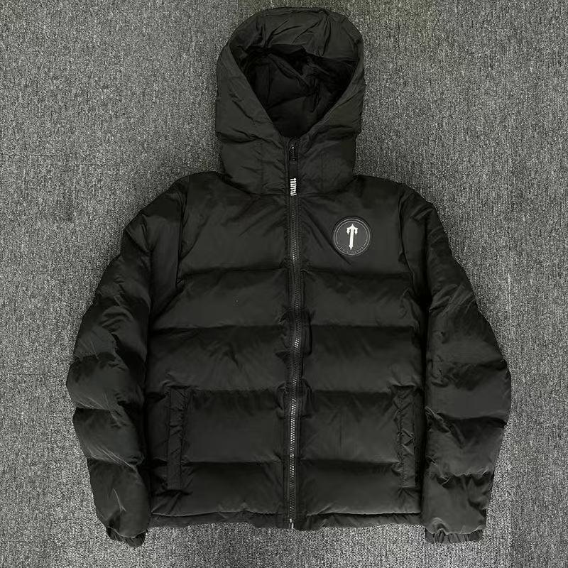Męska Gruba Pikowana Kurtka Bawełniana Z Kapturem I Haftem Na Plecach Streetwear Zimowy Płaszcz Luźny Krój