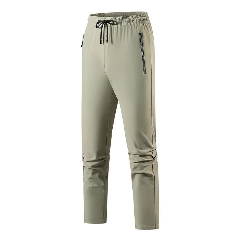 Summer Ice Silk Casual Trousers Elastic Quick-drying Outdoor Sports Large-size Zipper Leggings
