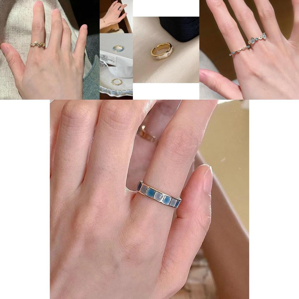 Distinctive Blue Enamel Copper Ring With Geometric Shape For Womens Fashion Style
