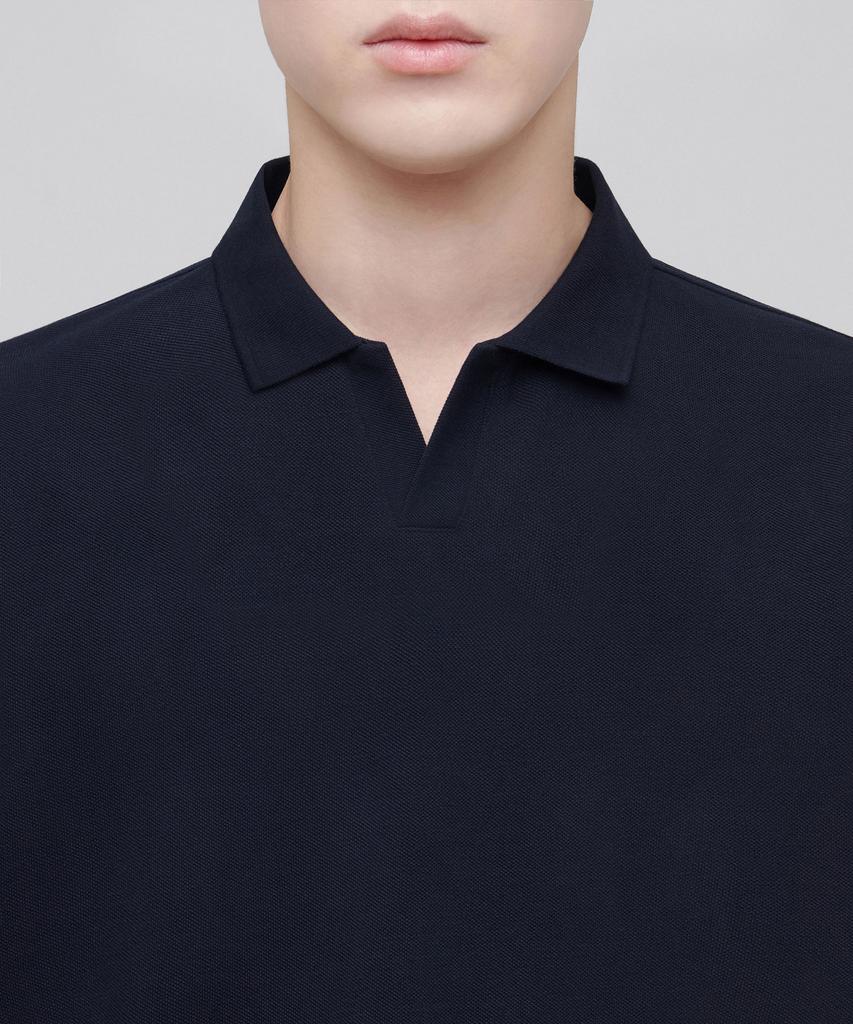 MUSINSA STANDARD Slit Neck Pique Polo Shirt [Navy]
