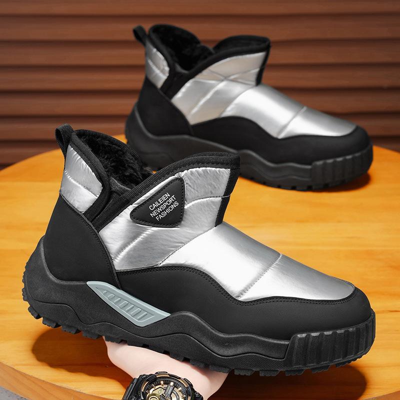 Pánské zimní teplé fuzzy boty do sněhu Lehké kotníkové boty s protiskluzovou podšívkou z umělé kožešiny pro muže Neformální PU kůže Pohodlné vycházkové krátké boty